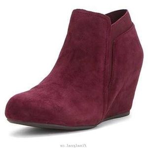 Gentle Souls Suede Plum Wedge Booties